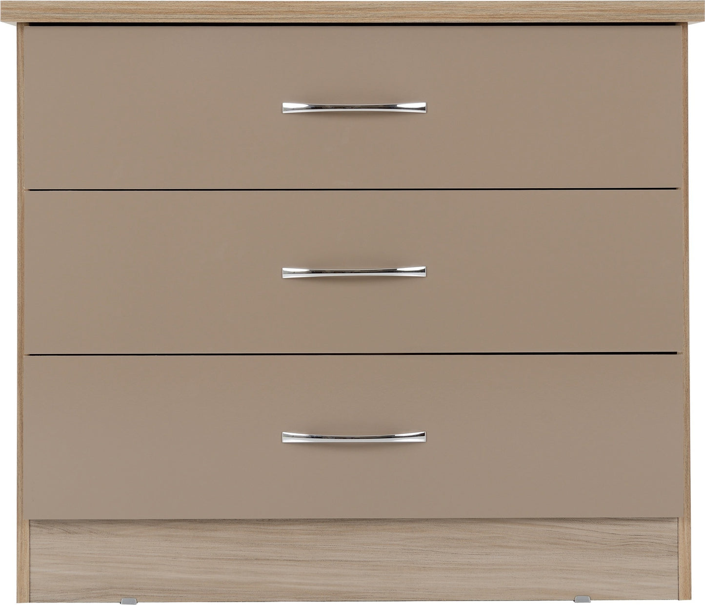 Nevada 3 Drawer Chest - Oyster Gloss/Light Oak Effect Veneer