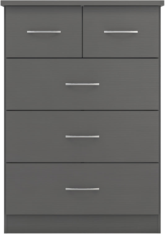 Nevada 3+2 Drawer Chest - 3D Effect Grey