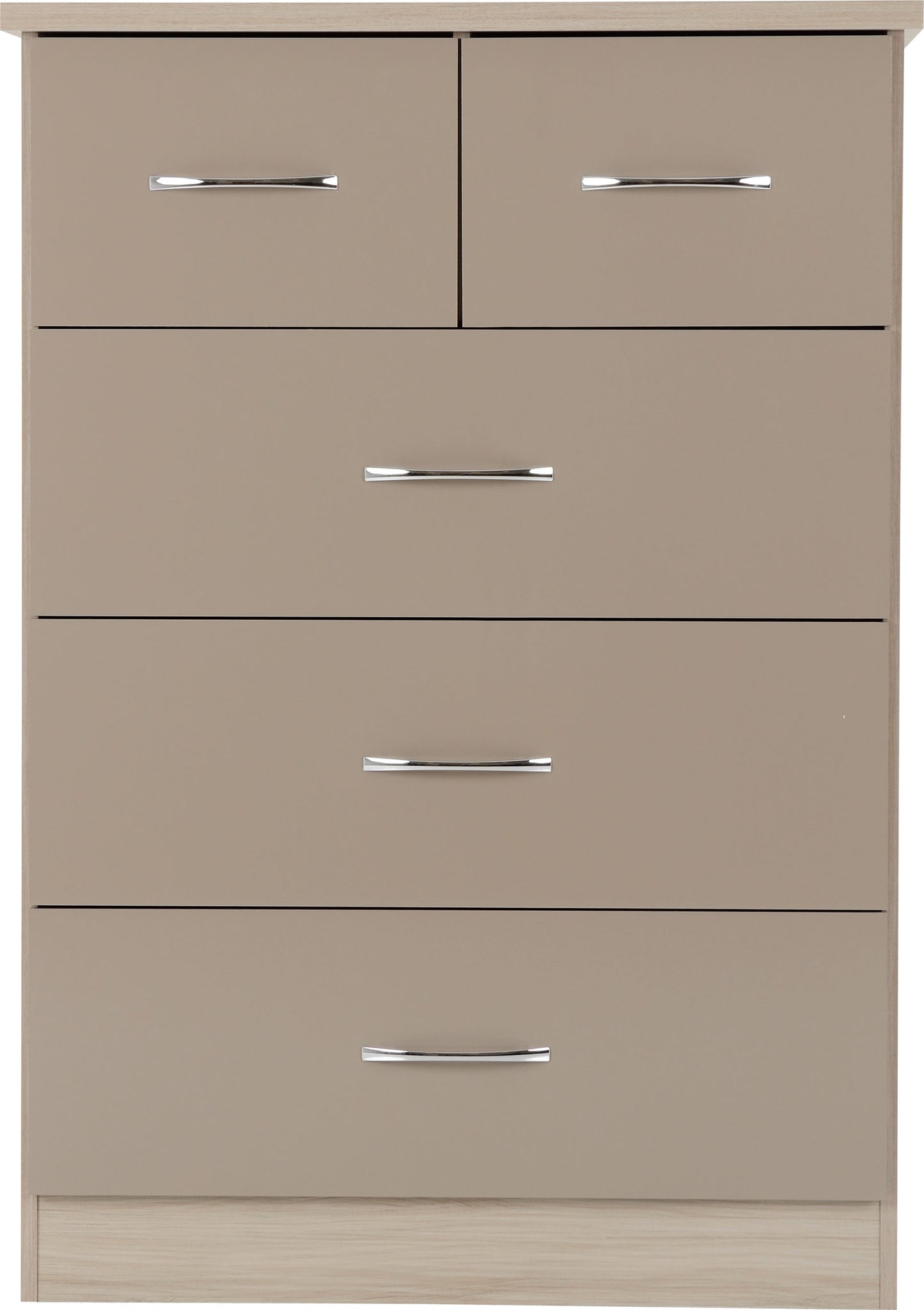 NEVADA 3+2 DRAWER CHEST - OYSTER GLOSS/LIGHT OAK EFFECT VENEER