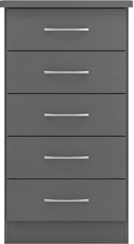 Nevada 5 Drawer Narrow Chest - 3D Effect Grey