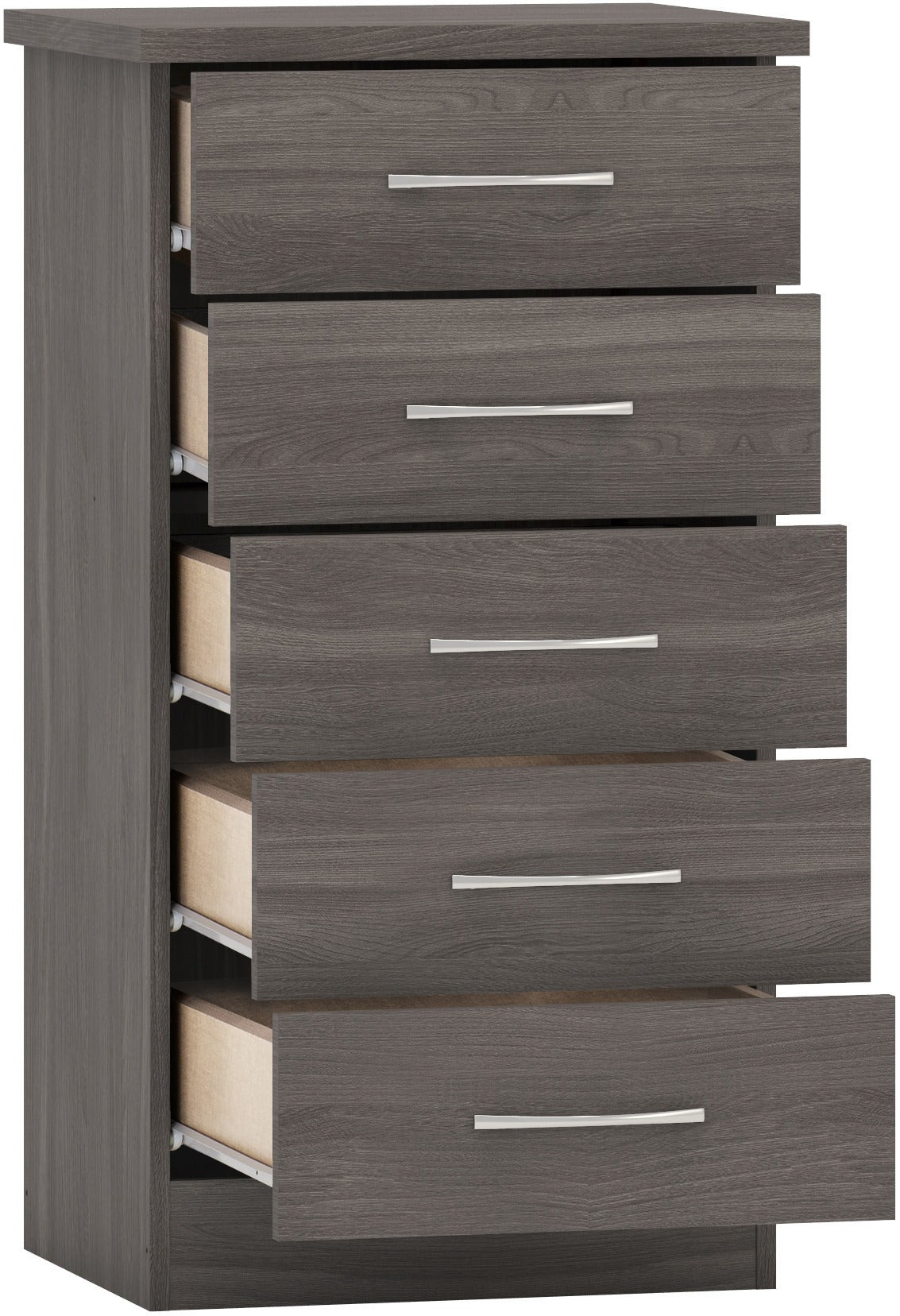 Nevada 5 Drawer Narrow Chest - Black Wood Grain