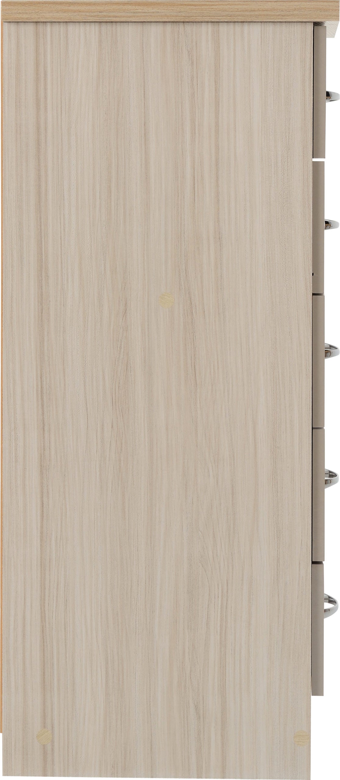 NEVADA 5 DRAWER NARROW CHEST - OYSTER GLOSS/LIGHT OAK EFFECT VENEER