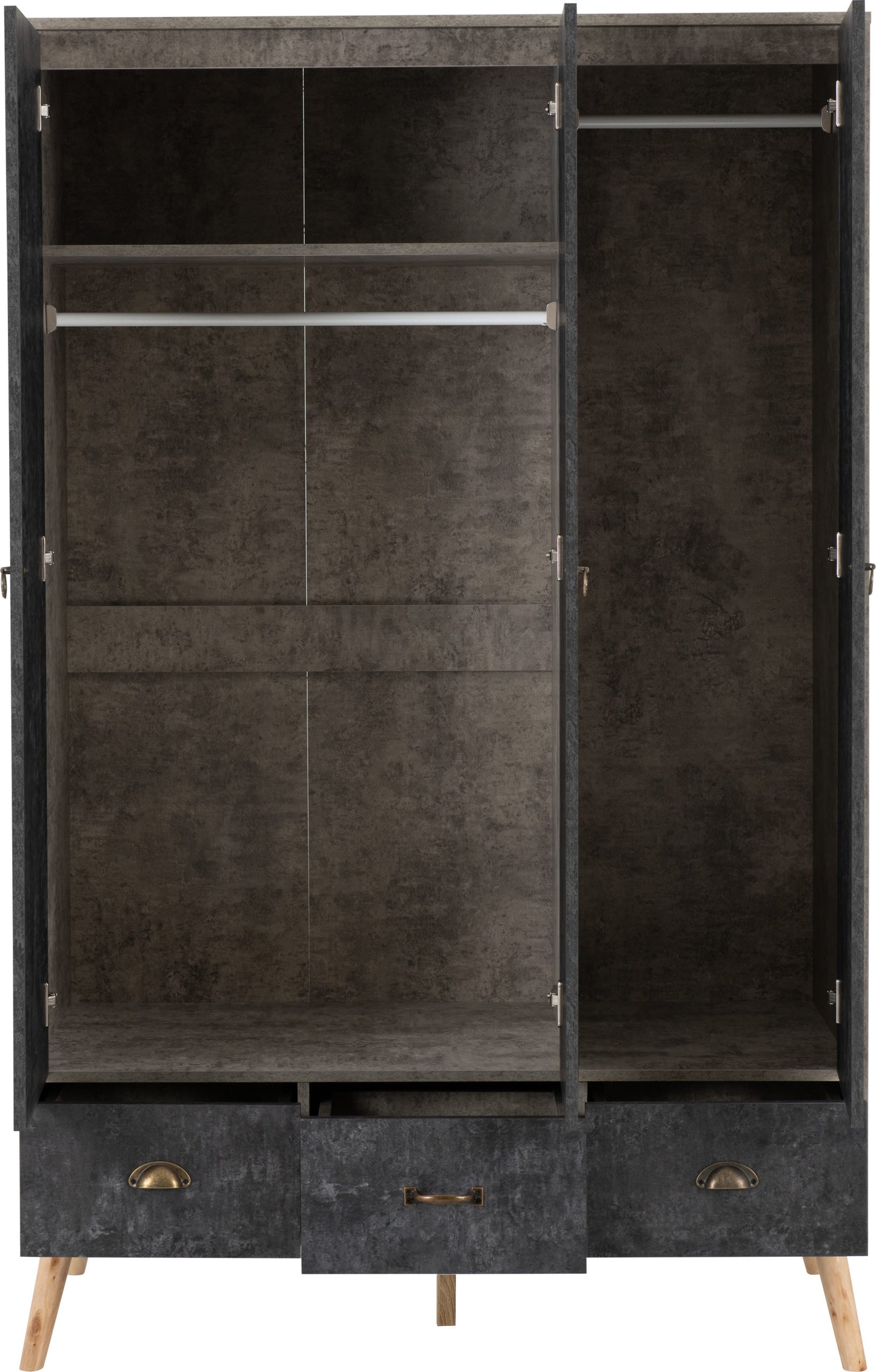 NORDIC 3 DOOR 3 DRAWER WARDROBE - GREY/CHARCOAL CONCRETE EFFECT