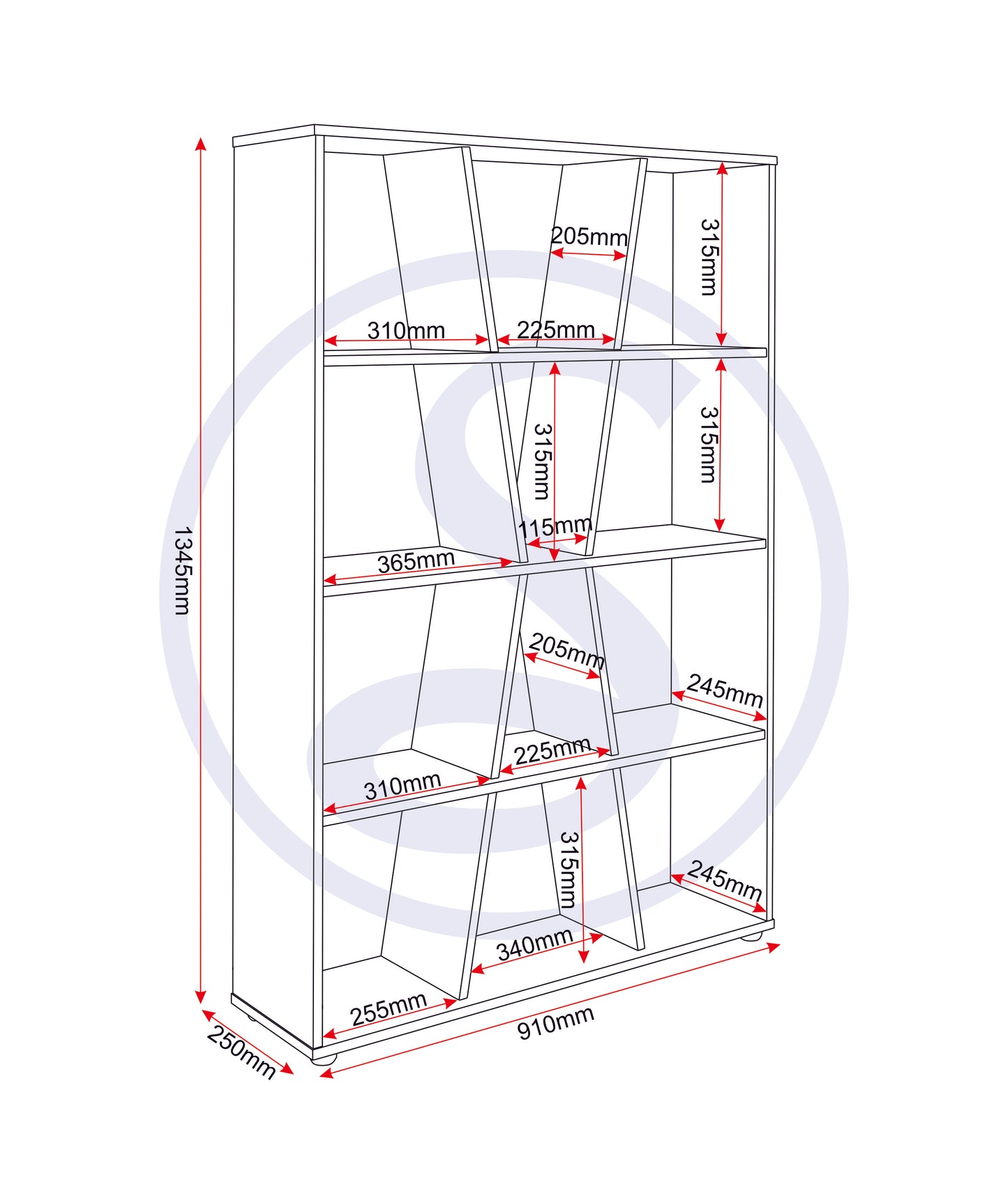Naples Medium Bookcase - Black/Pine Effect