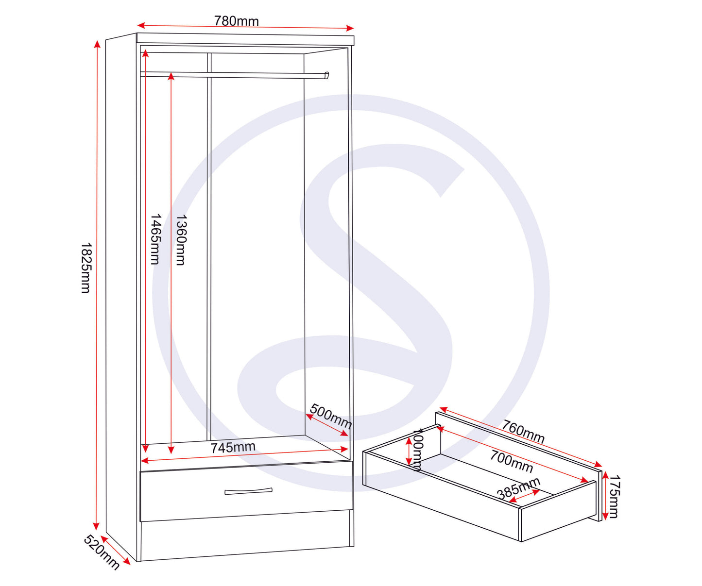 Nevada 2 Door 1 Drawer Wardrobe Bedroom Set - Oyster Gloss/Light Oak Effect Veneer