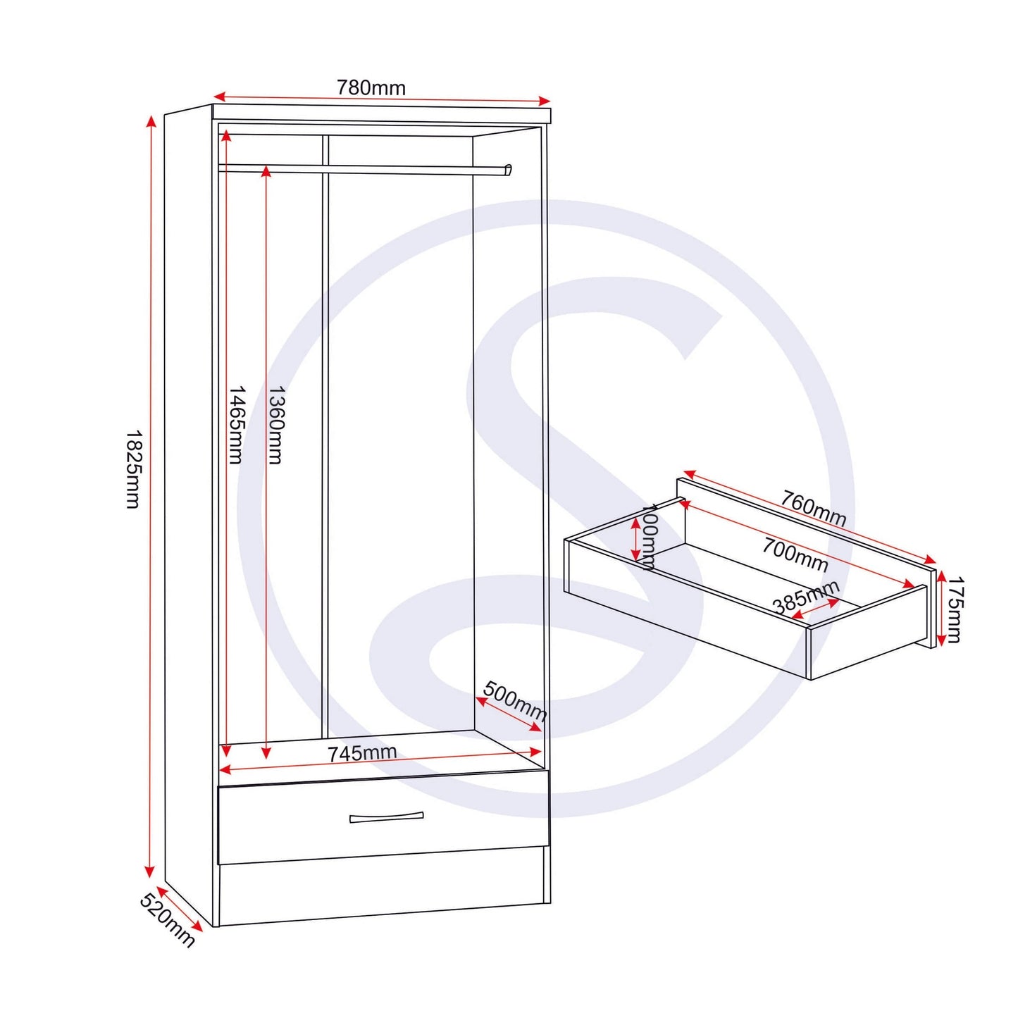 Nevada 2 Door 1 Drawer Wardrobe - Sonoma Oak Effect