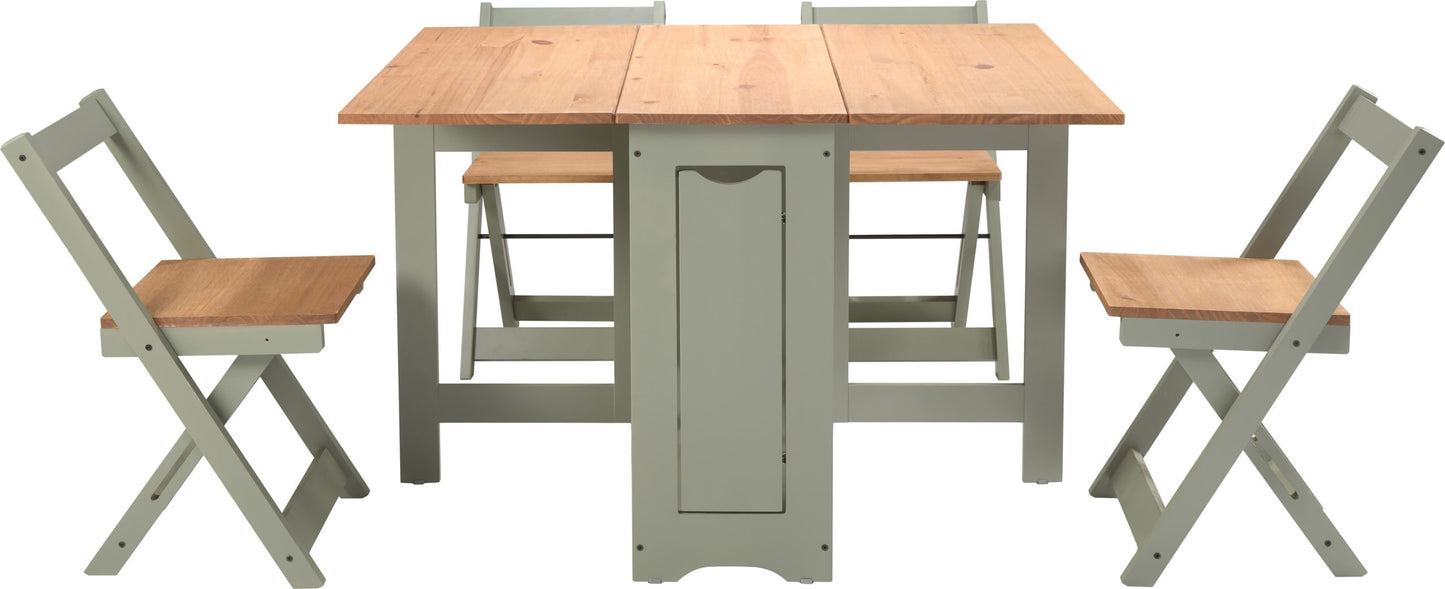 Santos Butterfly Dining Set (X4 Chairs) - Green/Distressed Waxed Pine