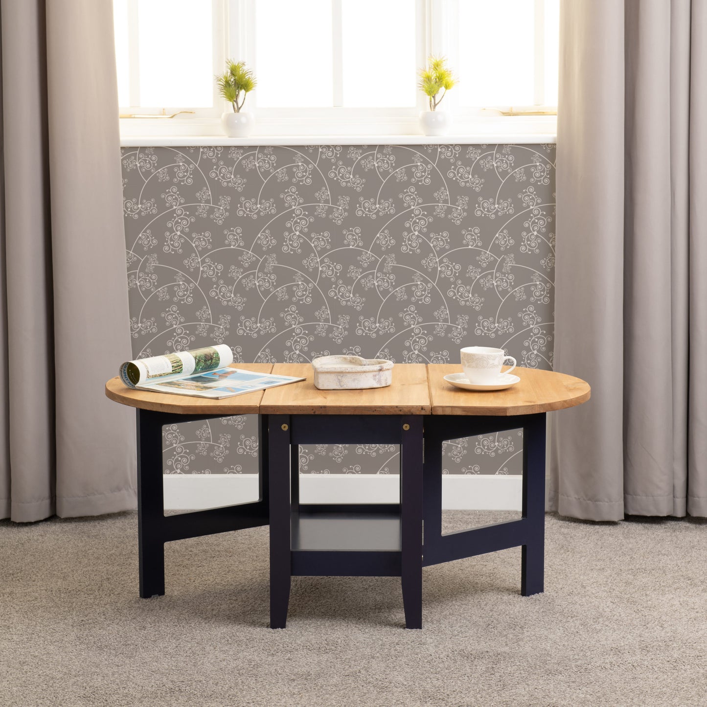 SANTOS DROP LEAF COFFEE TABLE - NAVY BLUE/DISTRESSED WAXED PINE