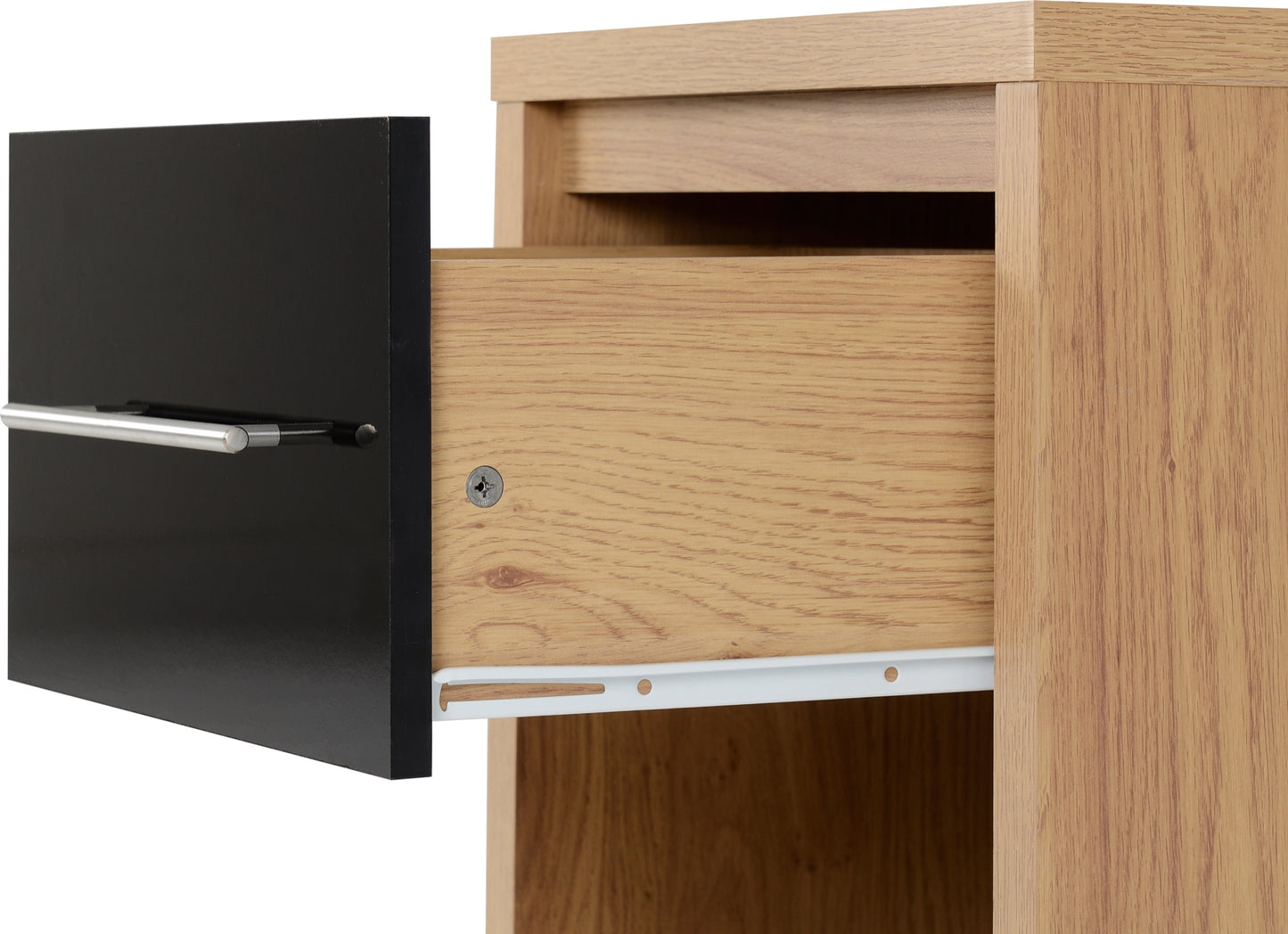 SEVILLE 1 DRAWER BEDSIDE - BLACK GLOSS/LIGHT OAK EFFECT VENEER