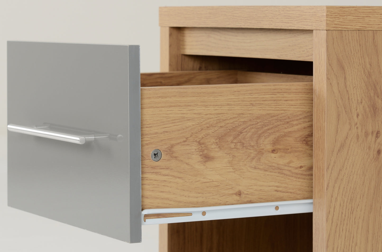Seville 1 Drawer Bedside - Grey Gloss/Light Oak Effect Veneer