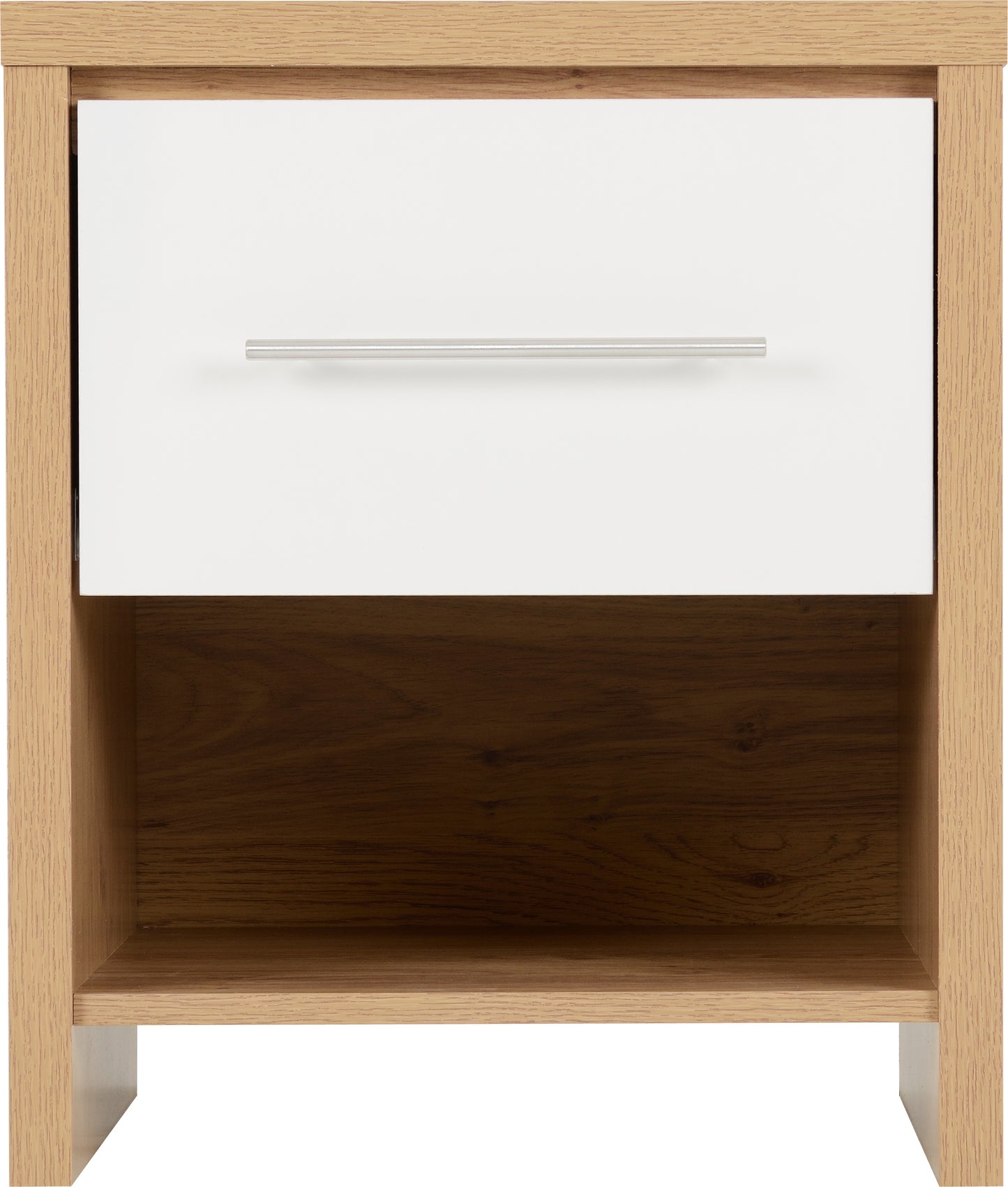SEVILLE 1 DRAWER BEDSIDE - WHITE GLOSS/LIGHT OAK EFFECT VENEER