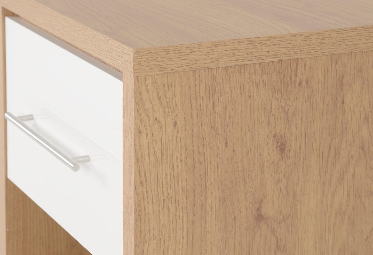 SEVILLE 1 DRAWER BEDSIDE - WHITE GLOSS/LIGHT OAK EFFECT VENEER