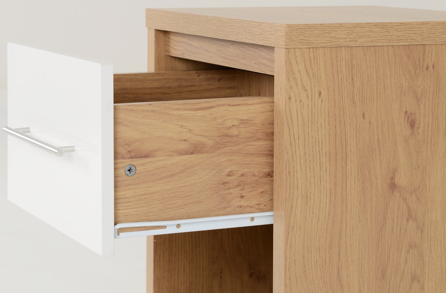 SEVILLE 1 DRAWER BEDSIDE - WHITE GLOSS/LIGHT OAK EFFECT VENEER