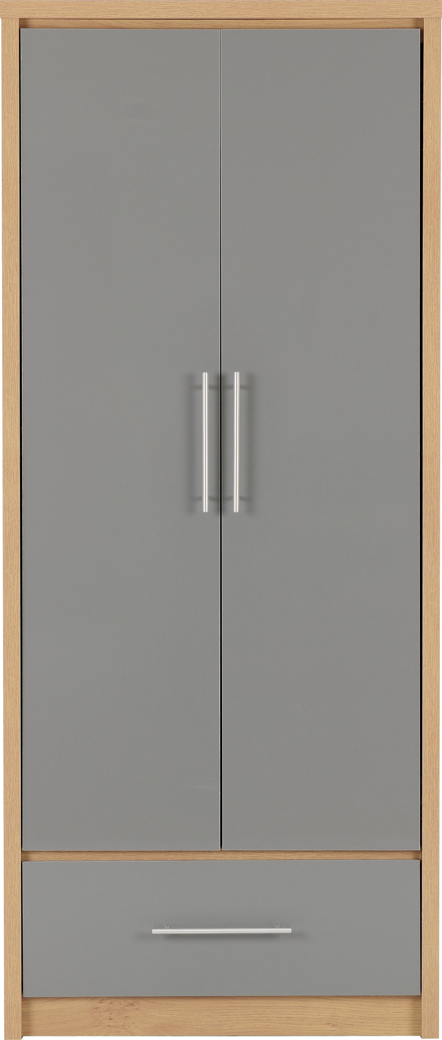 Seville 2 Door 1 Drawer Wardrobe - Grey Gloss/Light Oak Effect Veneer