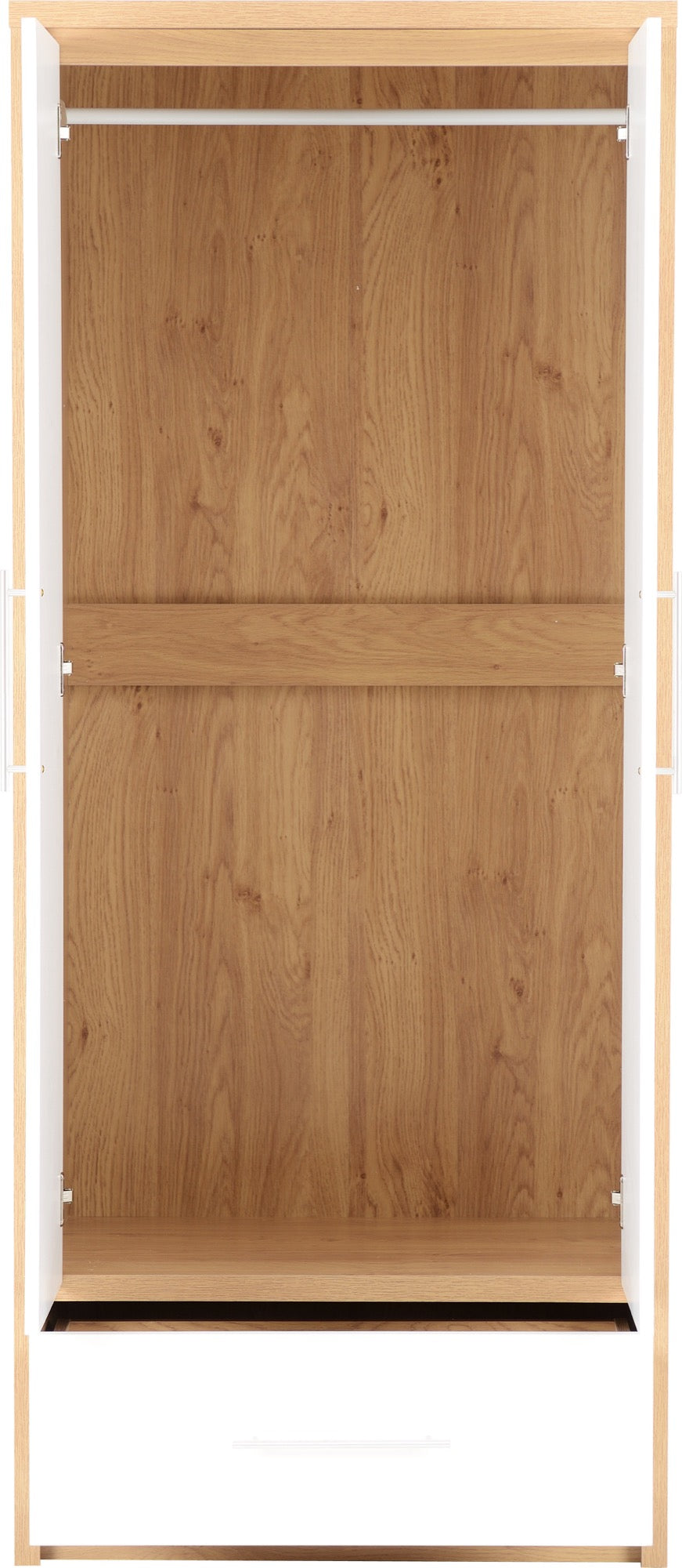 Seville 2 Door 1 Drawer Wardrobe - White Gloss/Light Oak Effect Veneer