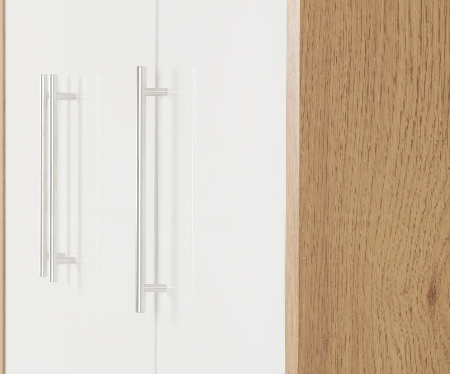 Seville 3 Door 2 Drawer Wardrobe - White Gloss/Light Oak Effect Veneer