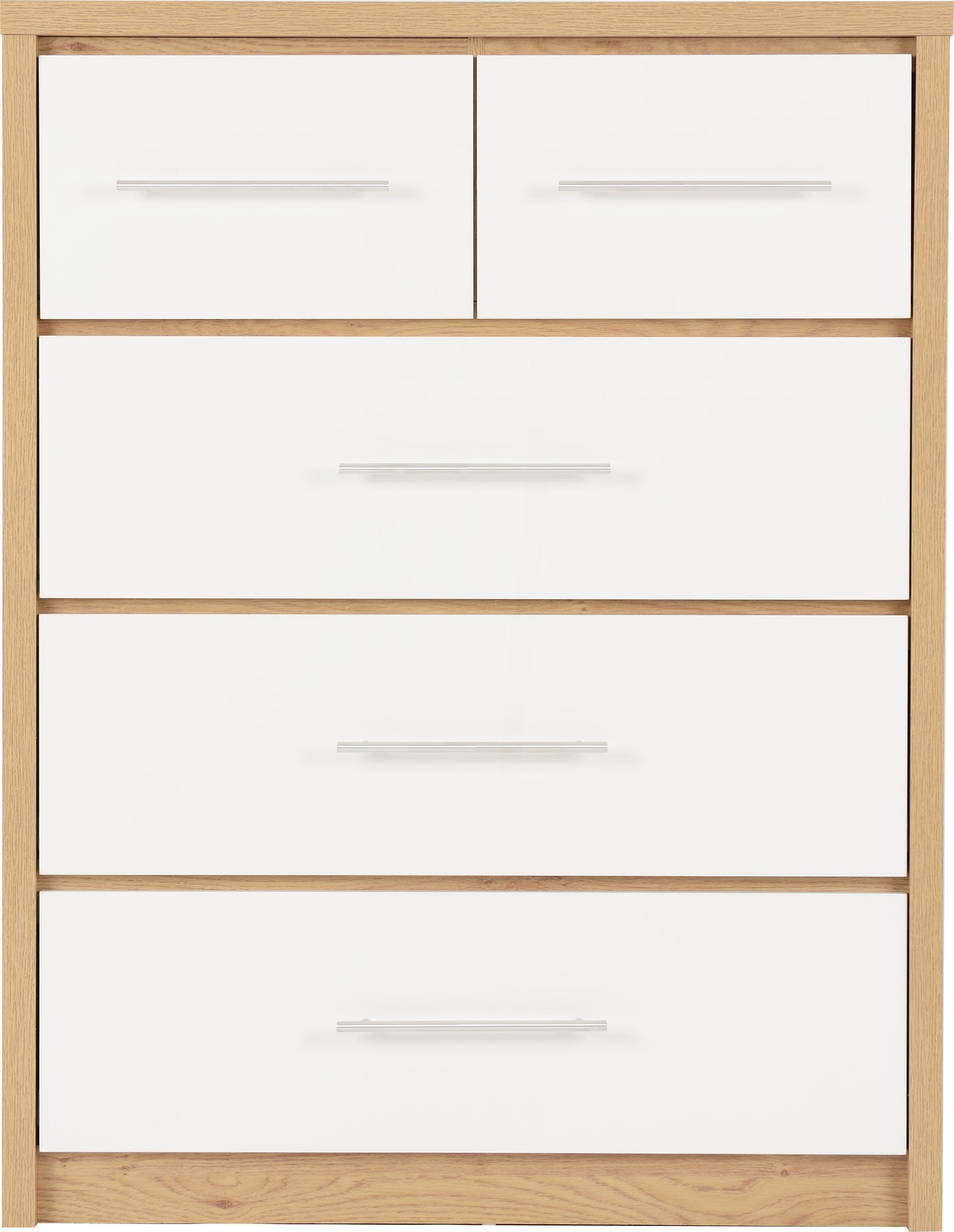 SEVILLE 3+2 DRAWER CHEST - WHITE GLOSS/LIGHT OAK EFFECT VENEER