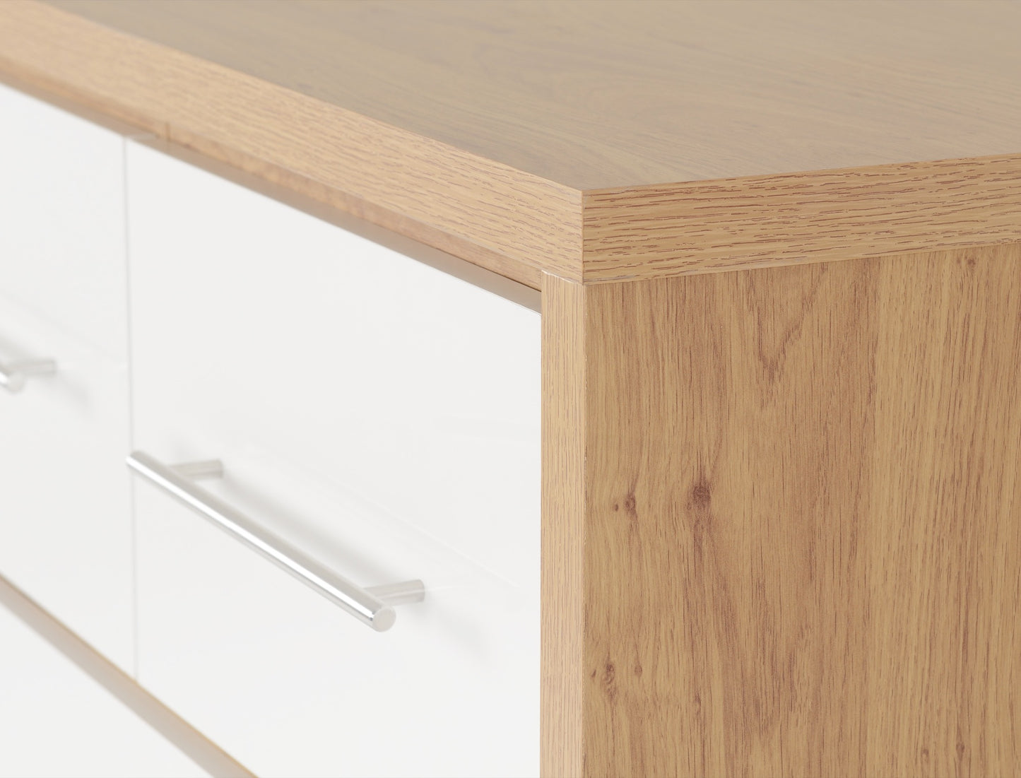 SEVILLE 3+2 DRAWER CHEST - WHITE GLOSS/LIGHT OAK EFFECT VENEER