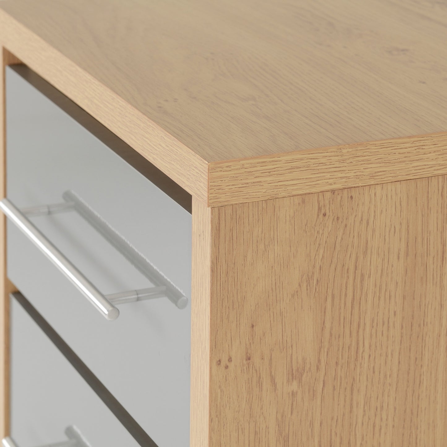 SEVILLE 5 DRAWER NARROW CHEST - GREY GLOSS/LIGHT OAK EFFECT VENEER