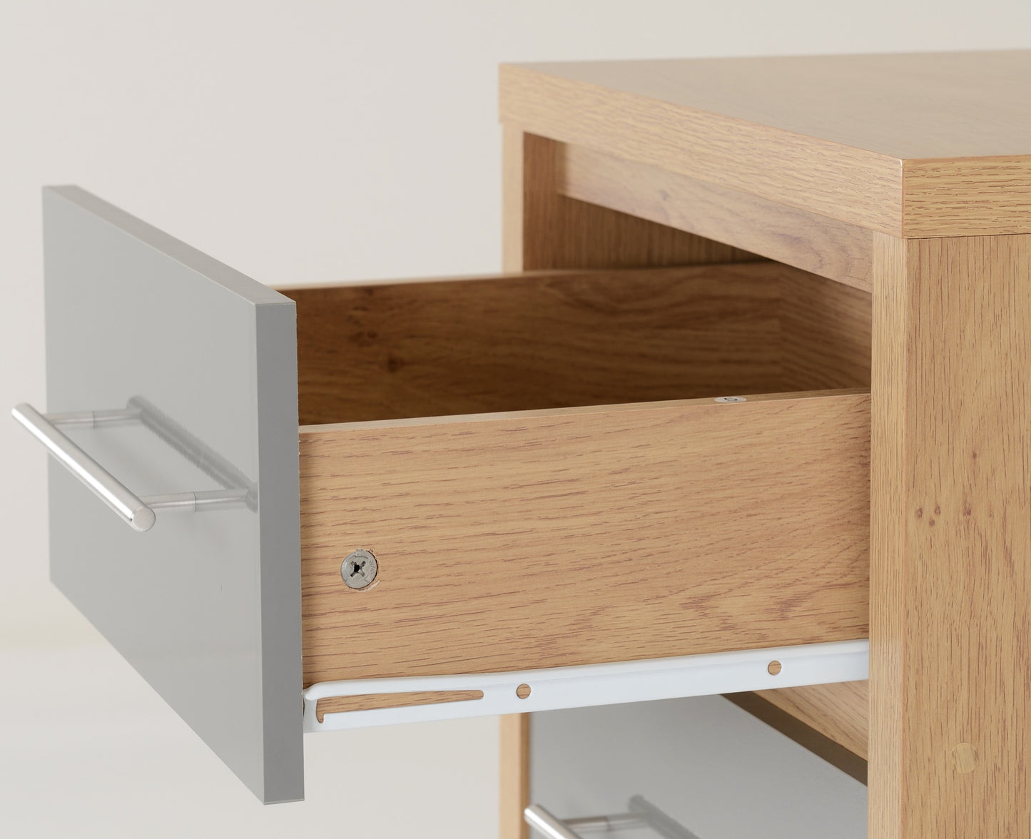 SEVILLE 5 DRAWER NARROW CHEST - GREY GLOSS/LIGHT OAK EFFECT VENEER
