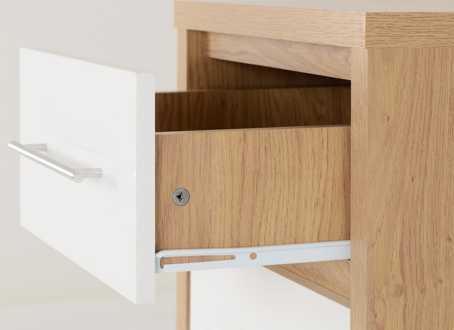 SEVILLE 5 DRAWER NARROW CHEST - WHITE GLOSS/LIGHT OAK EFFECT VENEER