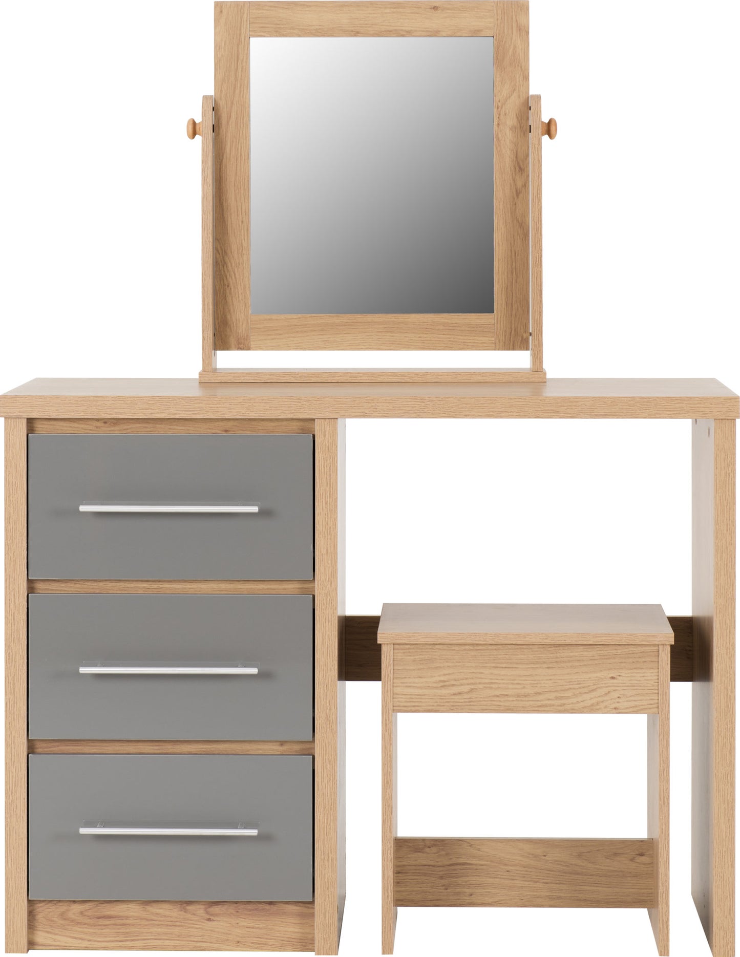 SEVILLE DRESSING TABLE SET - GREY GLOSS/LIGHT OAK EFFECT VENEER