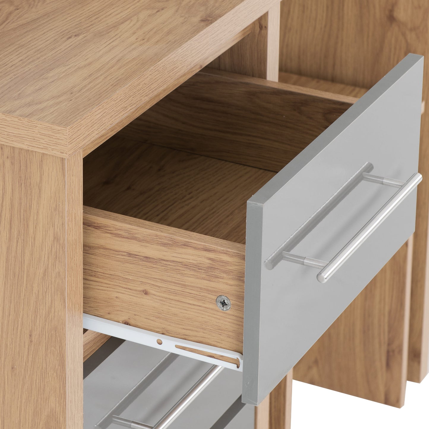 SEVILLE DRESSING TABLE SET - GREY GLOSS/LIGHT OAK EFFECT VENEER
