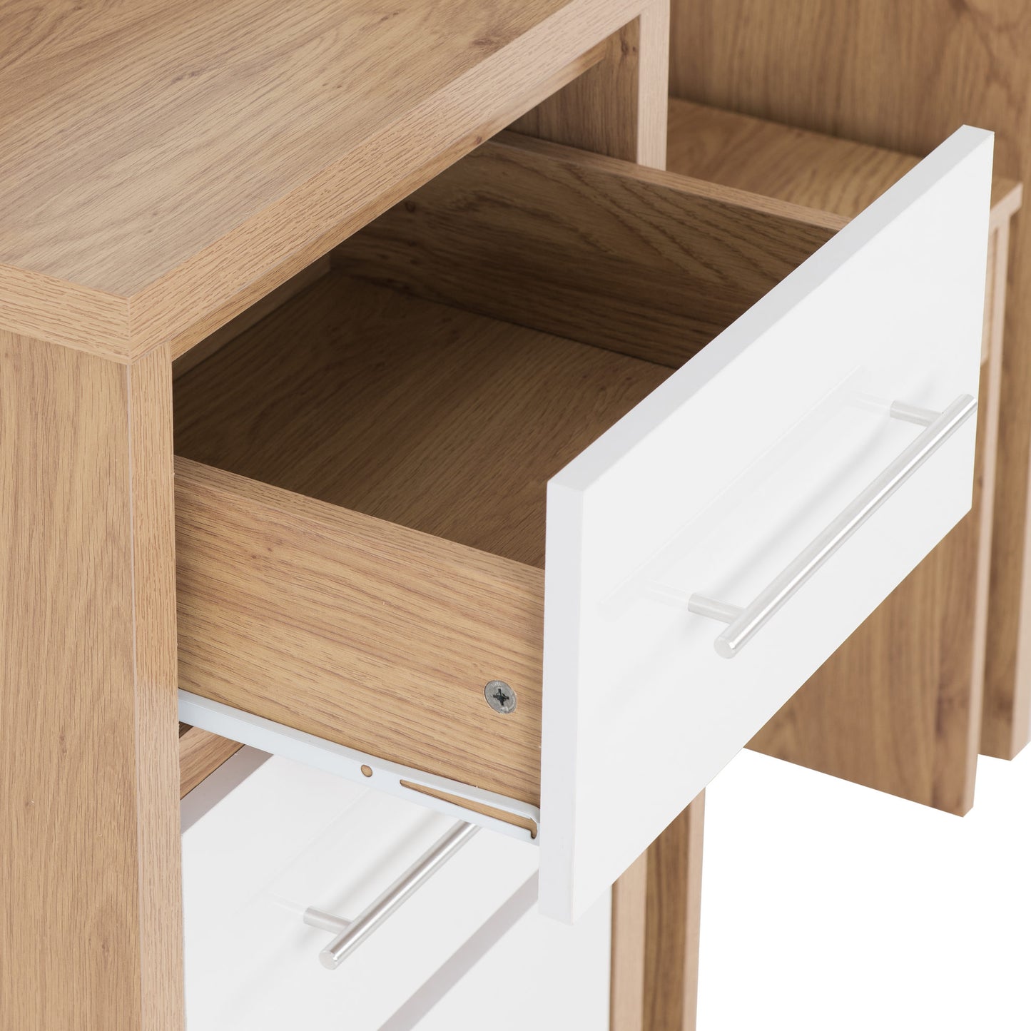 SEVILLE DRESSING TABLE SET - WHITE GLOSS/LIGHT OAK EFFECT VENEER