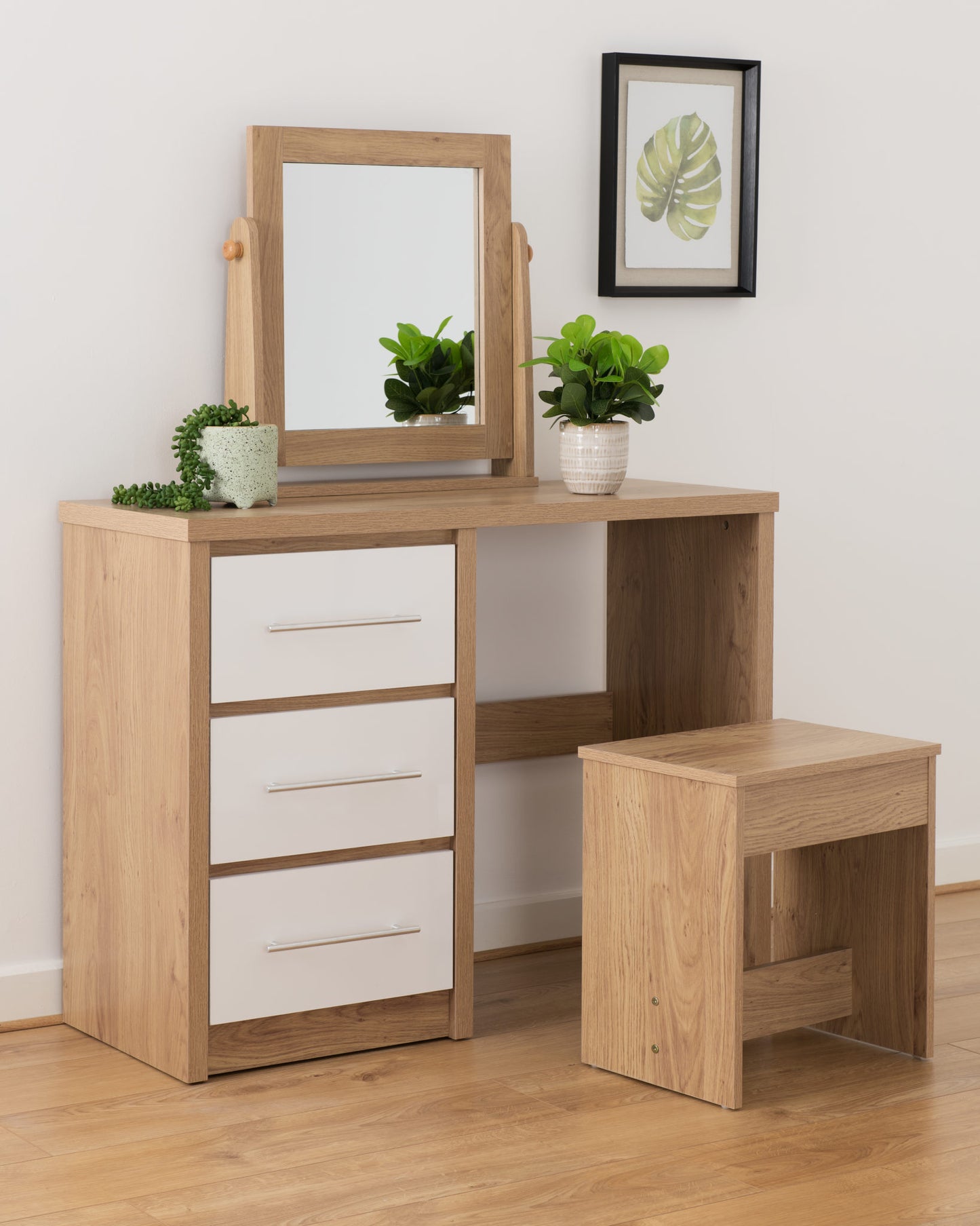 SEVILLE DRESSING TABLE SET - WHITE GLOSS/LIGHT OAK EFFECT VENEER