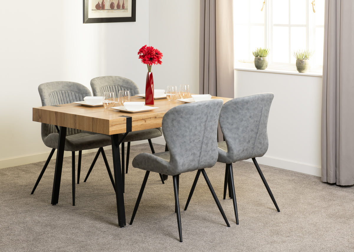 Treviso & Quebec Dining Set (X4 Chairs) - Light Oak Effect/Grey Pu
