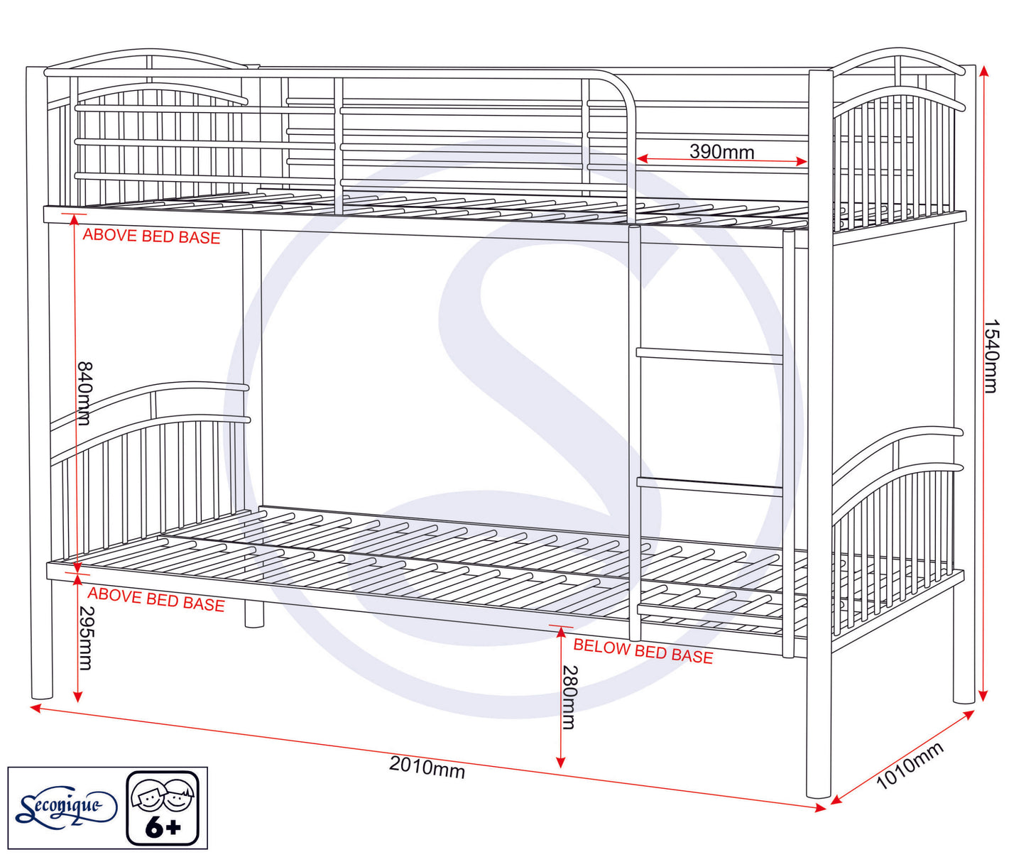 Ventura 3' Bunk Bed - Black
