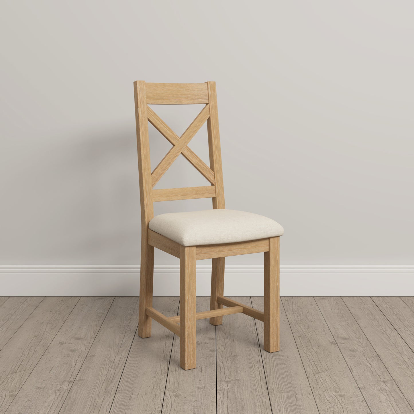 WINDSOR CROSS BACK DINING CHAIR (X2 PER BOX) - NATURAL OAK/OAT FABRIC