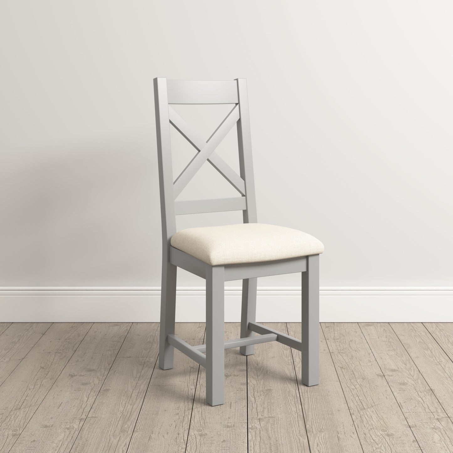 WINDSOR CROSS BACK DINING CHAIR (X2 PER BOX) - PEBBLE GREY/OAT FABRIC