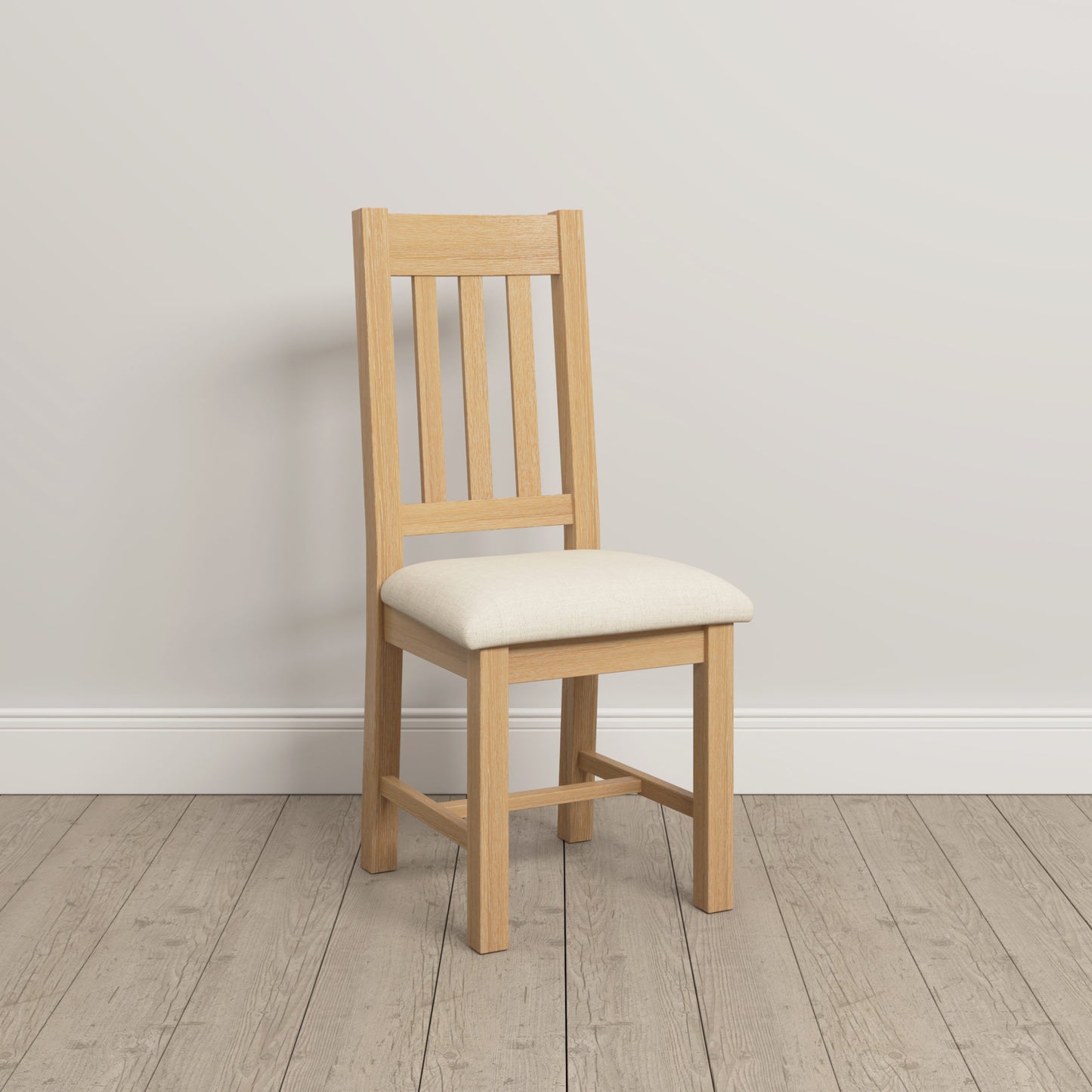 WINDSOR SLATTED DINING CHAIR (X2 PER BOX) - NATURAL OAK/OAT FABRIC