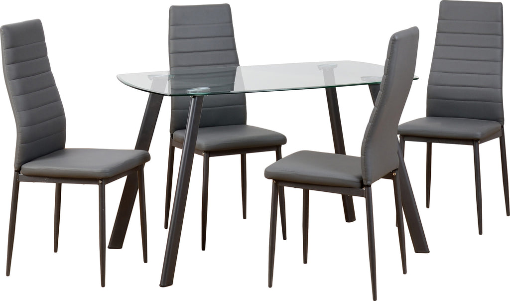 Abbey Small Dining Set (X4 Chairs) - Clear Glass/Grey/Grey Pu