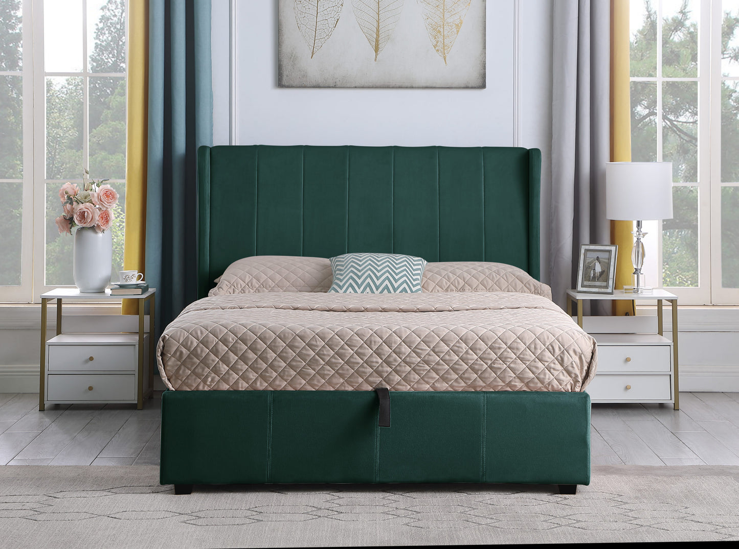 Amelia 5' Plus Bed - Green Velvet Fabric