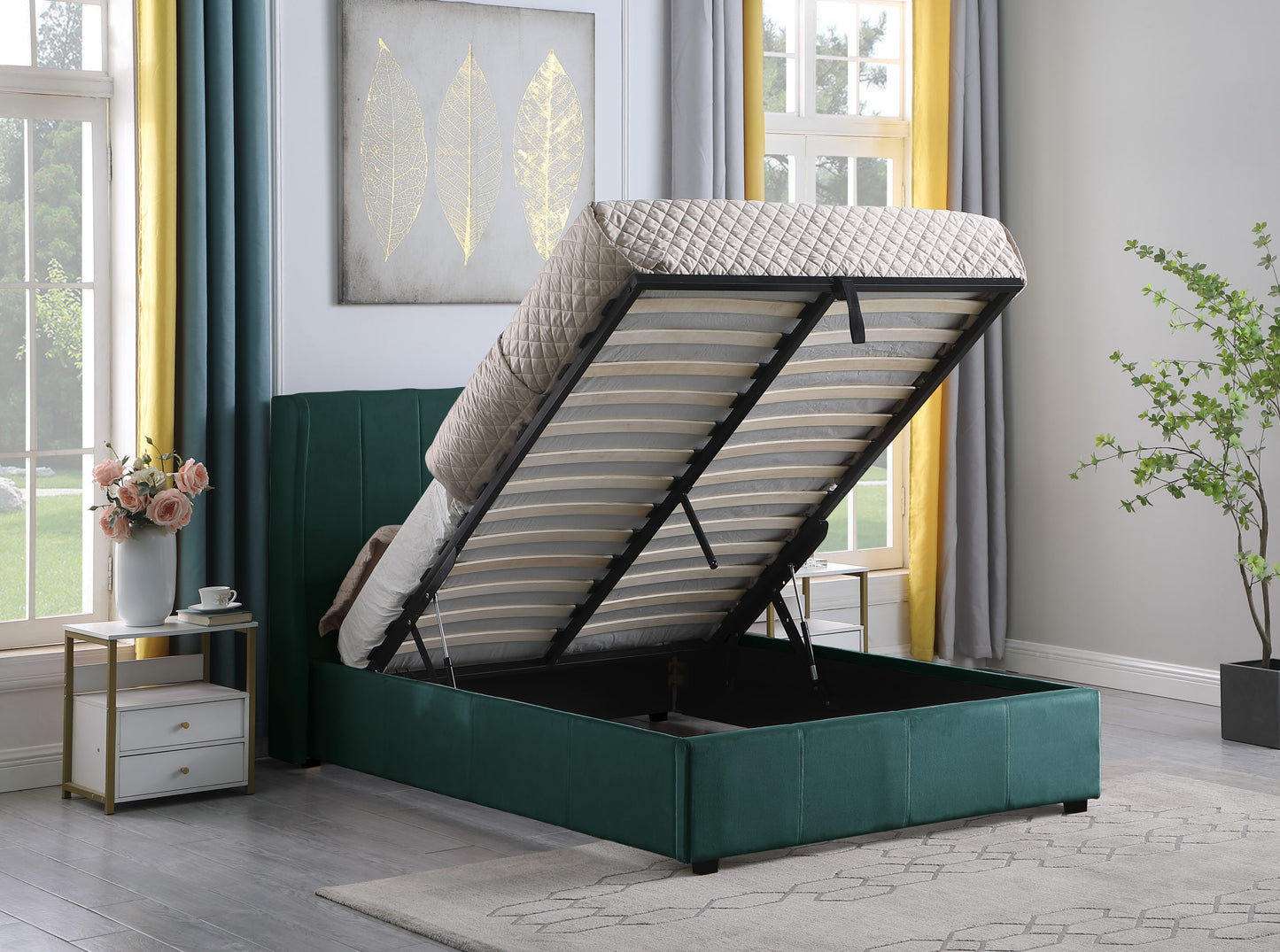 Amelia 5' Plus Bed - Green Velvet Fabric
