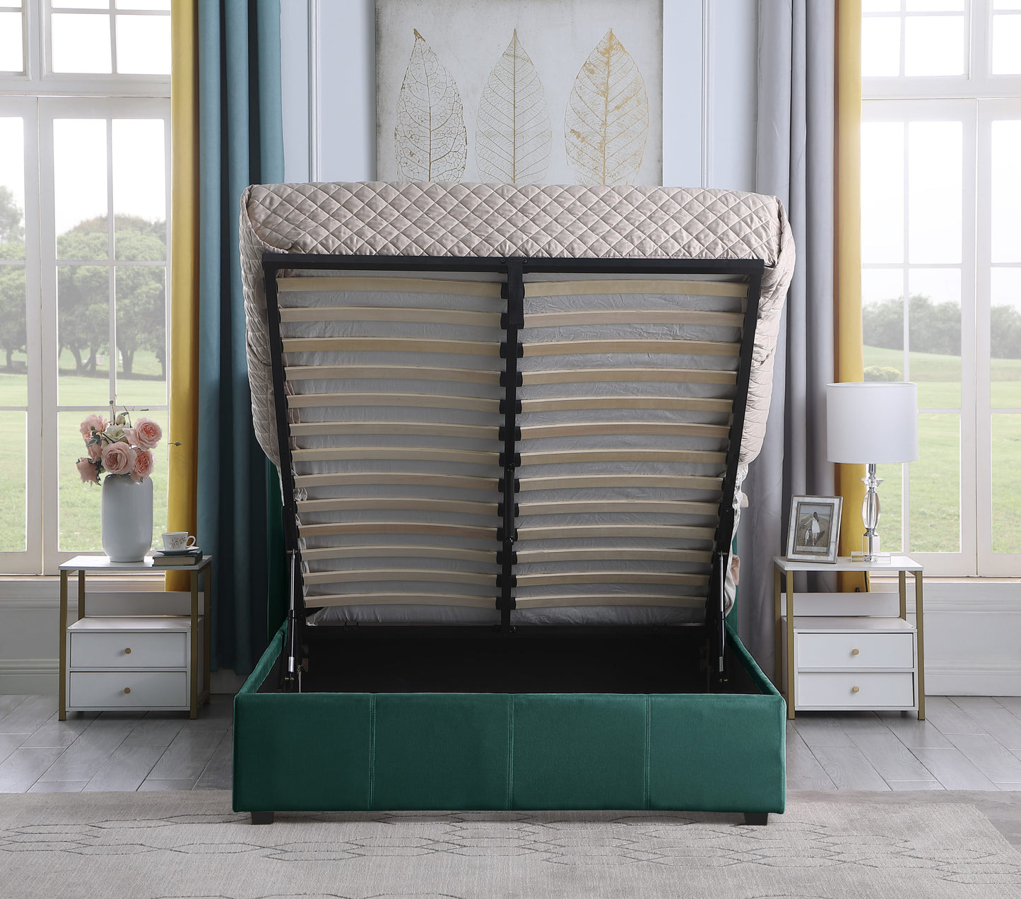 Amelia 5' Plus Bed - Green Velvet Fabric