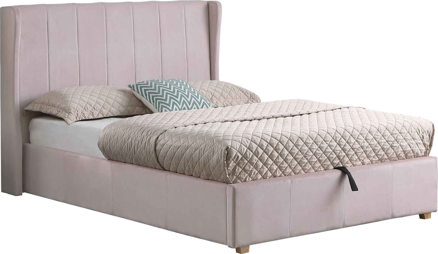Amelia 4'6" Plus Bed - Pink Velvet Fabric