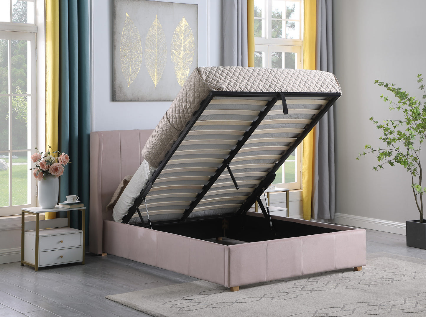 Amelia 4'6" Plus Bed - Pink Velvet Fabric