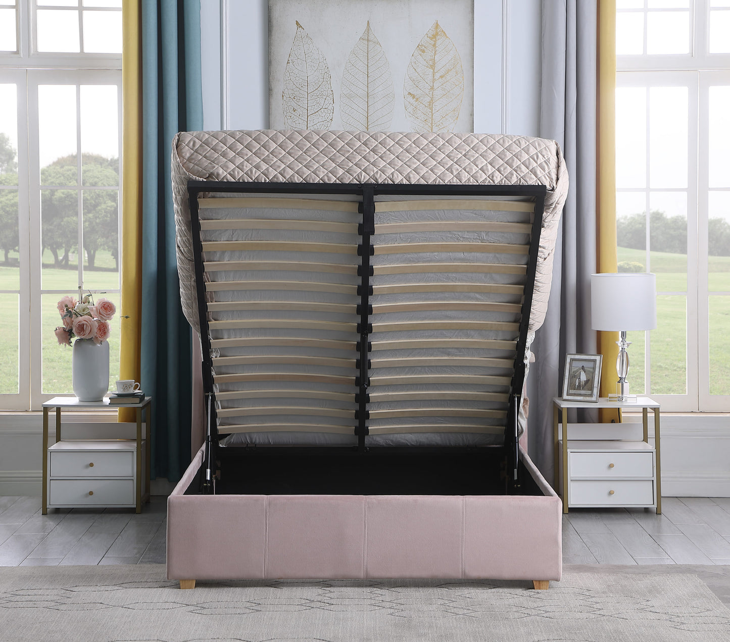 Amelia 4'6" Plus Bed - Pink Velvet Fabric