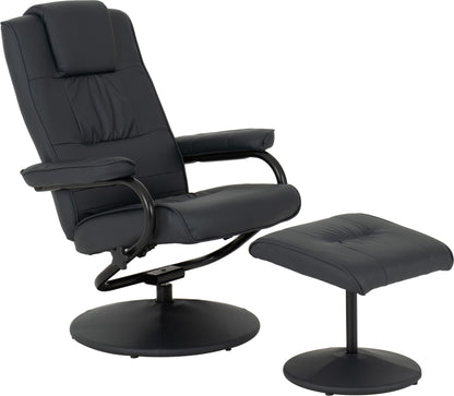 Ascot Recliner Chair And Footstool - Dark Blue Pu
