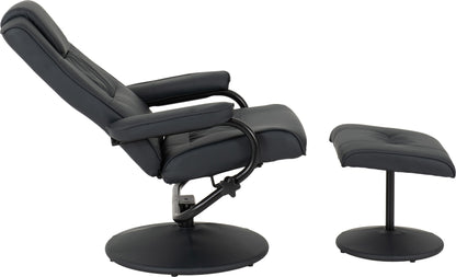 Ascot Recliner Chair And Footstool - Dark Blue Pu