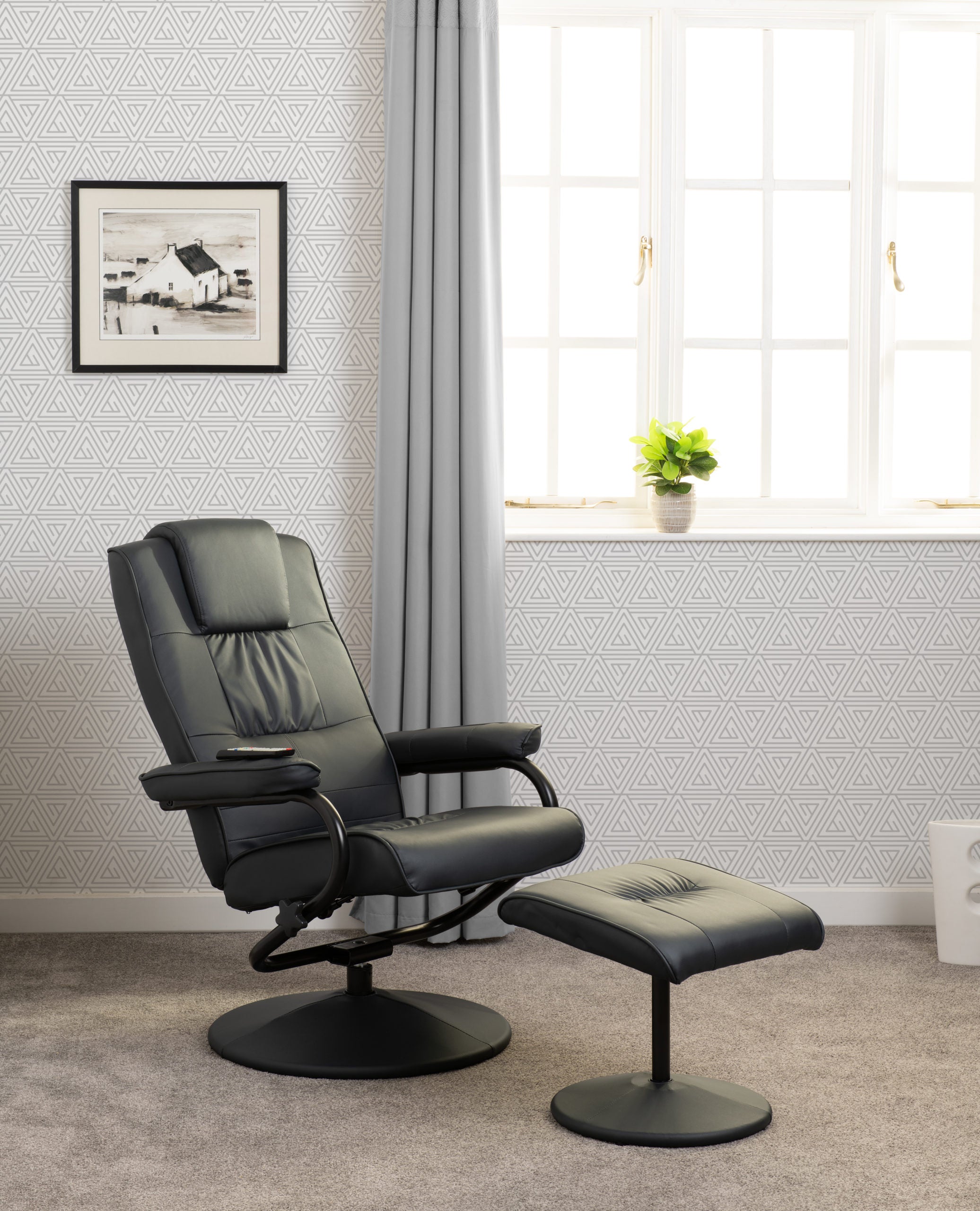 Ascot Recliner Chair And Footstool - Dark Blue Pu