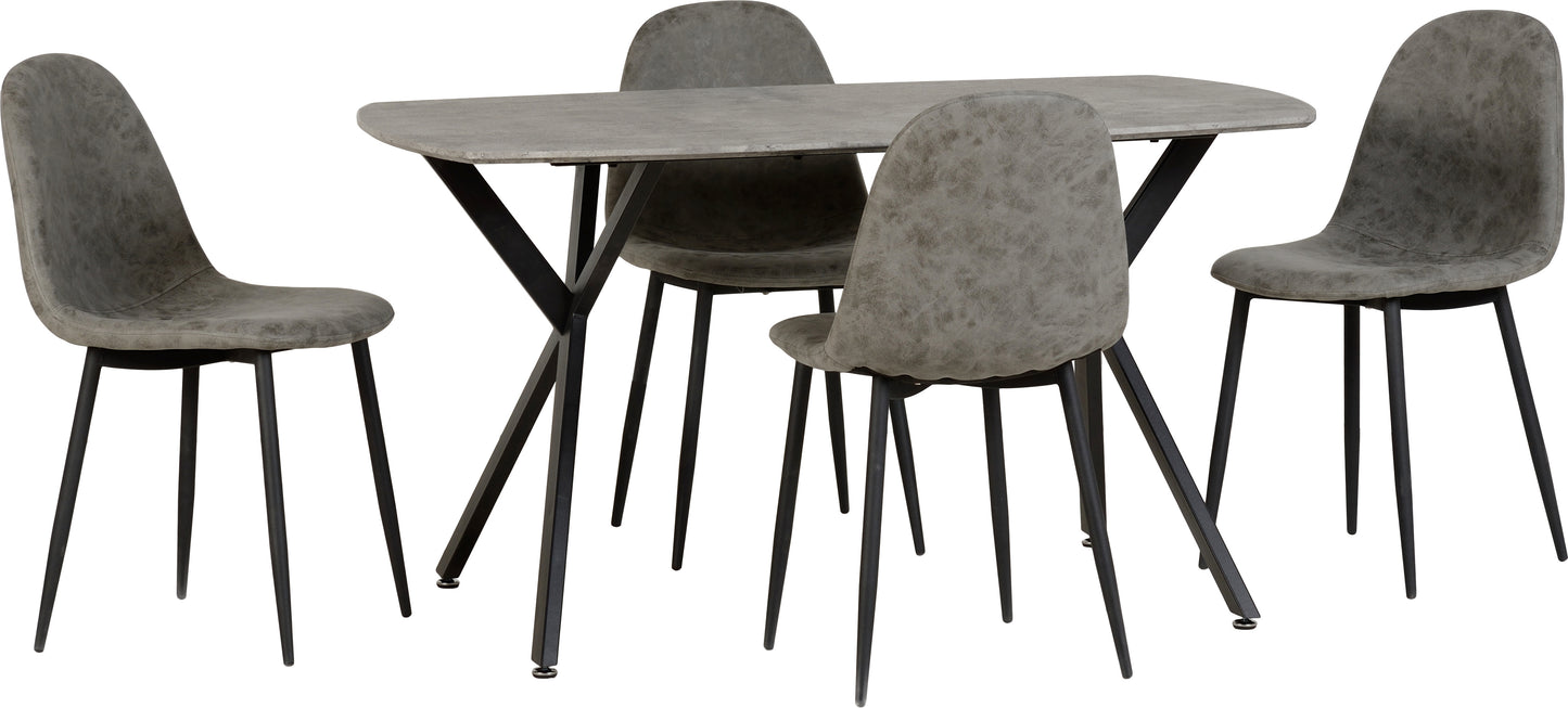 Athens Rectangular Dining Set (X4 Chairs) - Concrete Effect