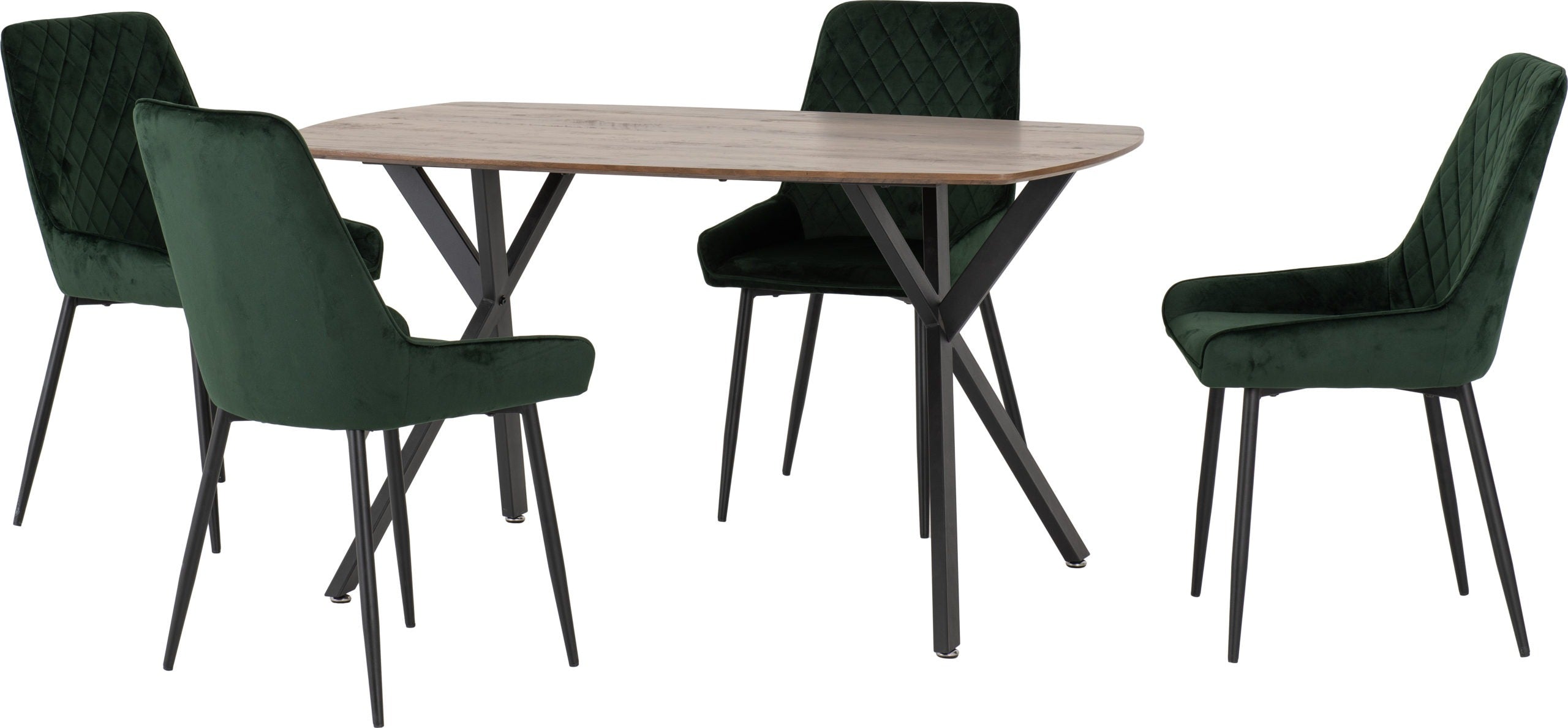 Athens Rect & Avery Dining Set (X4 Chairs) - Medium Oak Effect/Emerald Green Velvet