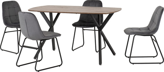 Athens Rect & Lukas Dining Set (X4 Chairs) - Medium Oak Effect/Grey Velvet