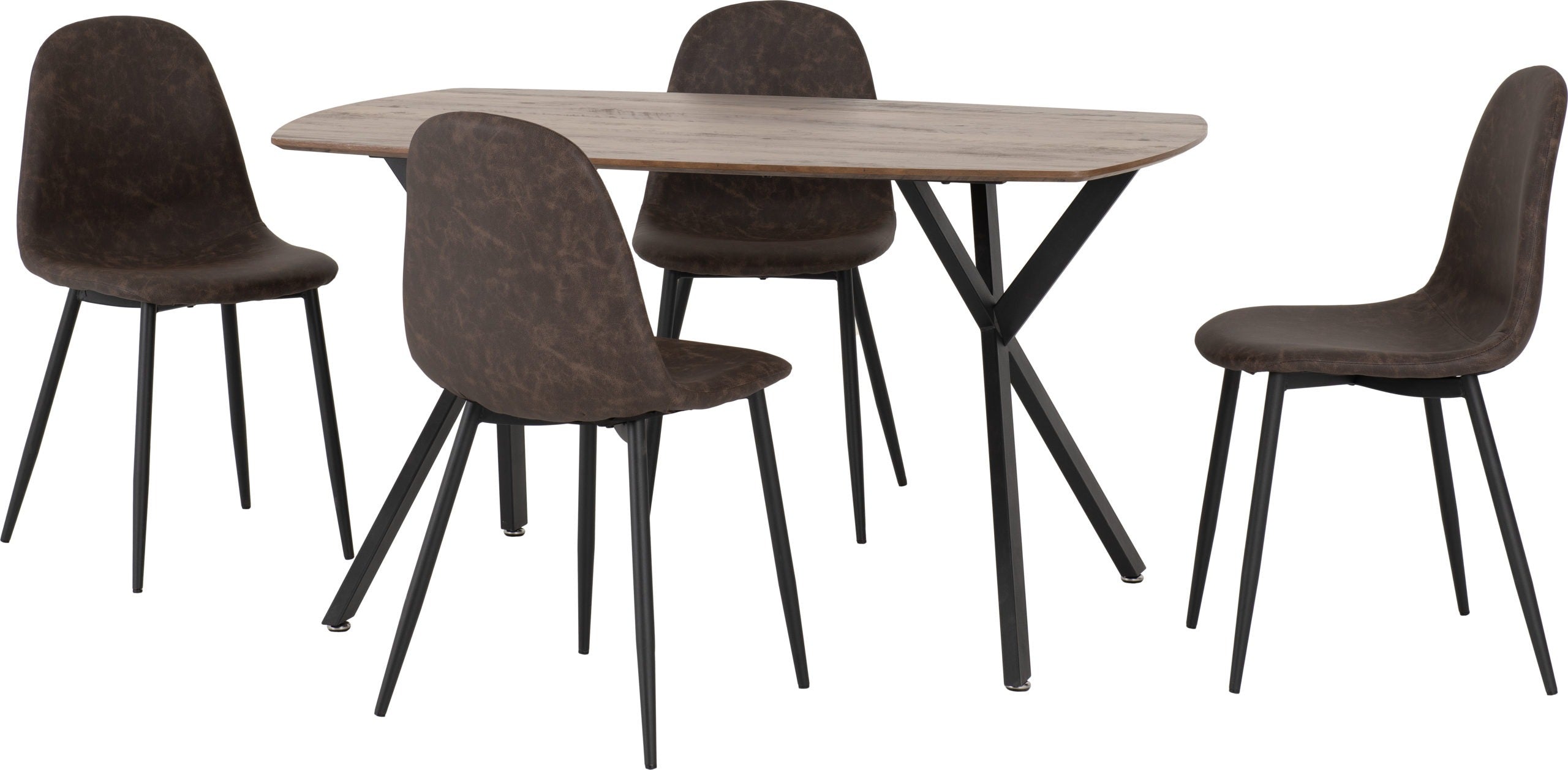 Athens Rectangular Dining Set (X4 Chairs) - Medium Oak Effect/Brown Pu
