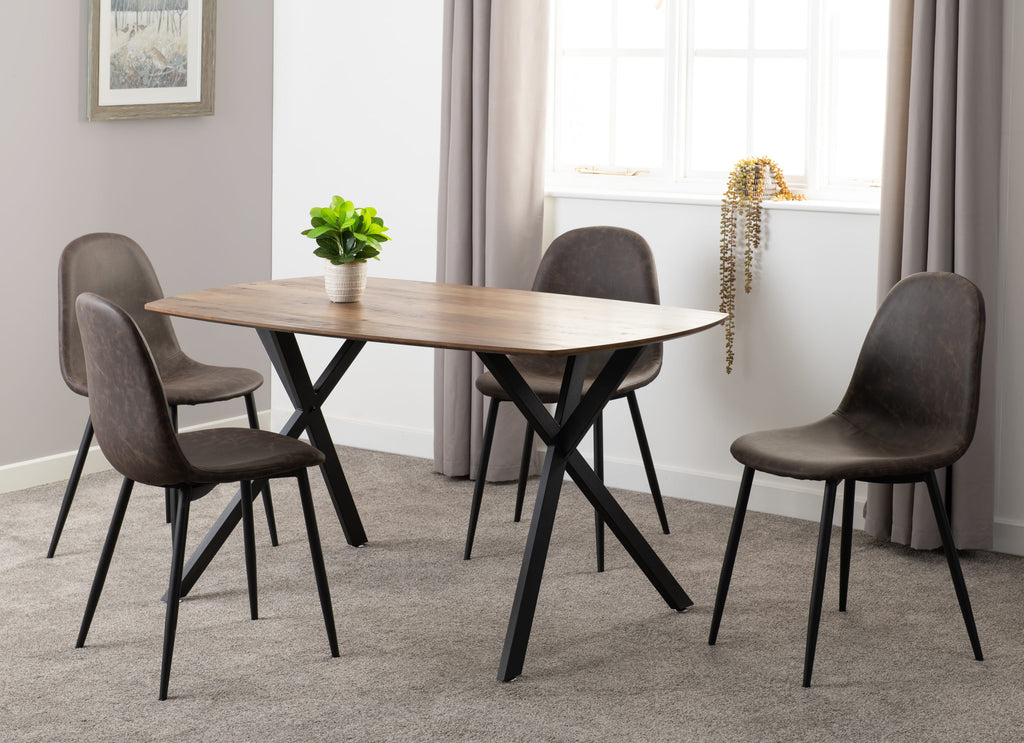 Athens Rectangular Dining Set (X4 Chairs) - Medium Oak Effect/Brown Pu