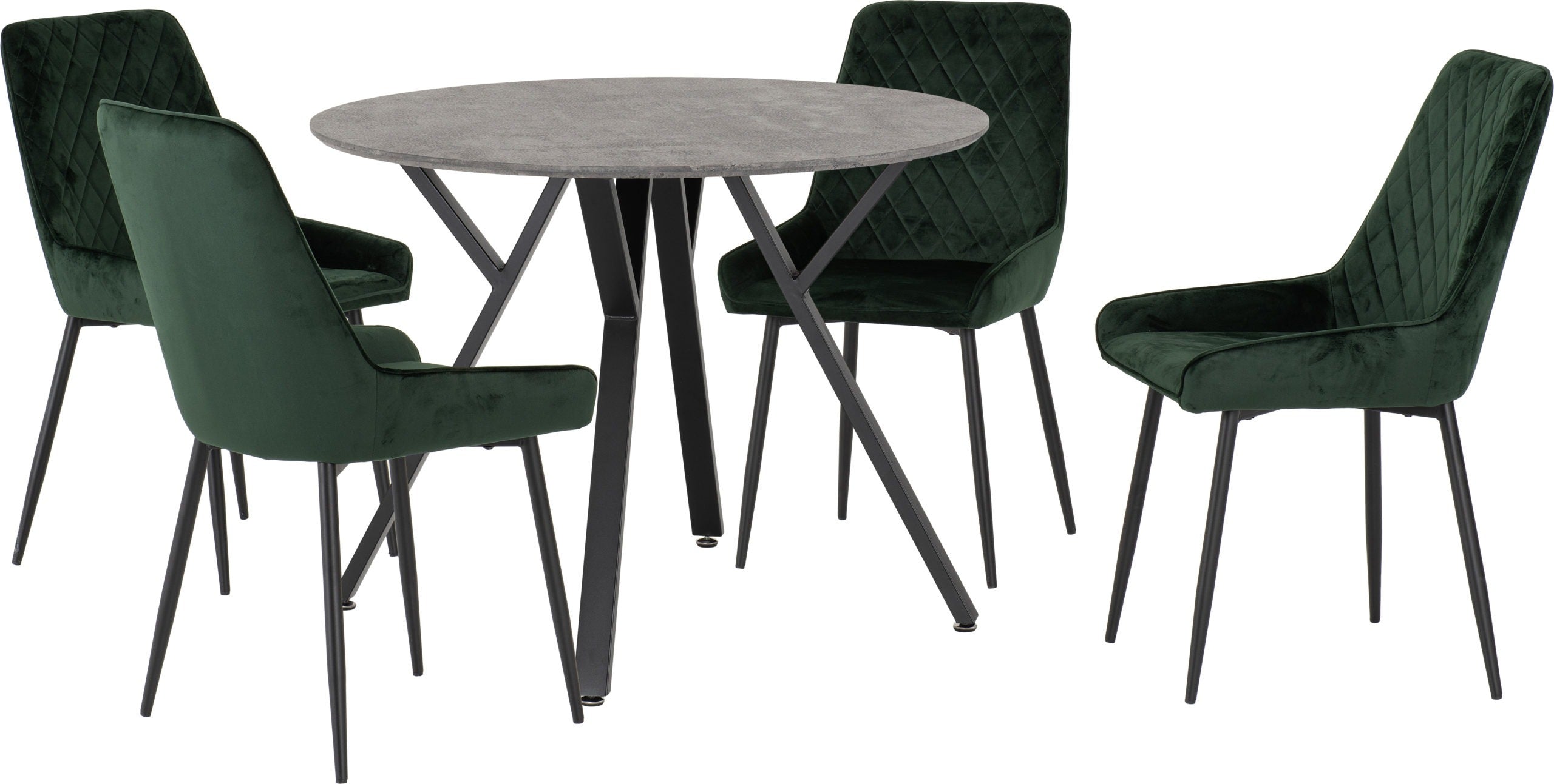 Athens Round & Avery Dining Set (X4 Chairs) - Concrete/Emerald Green Velvet